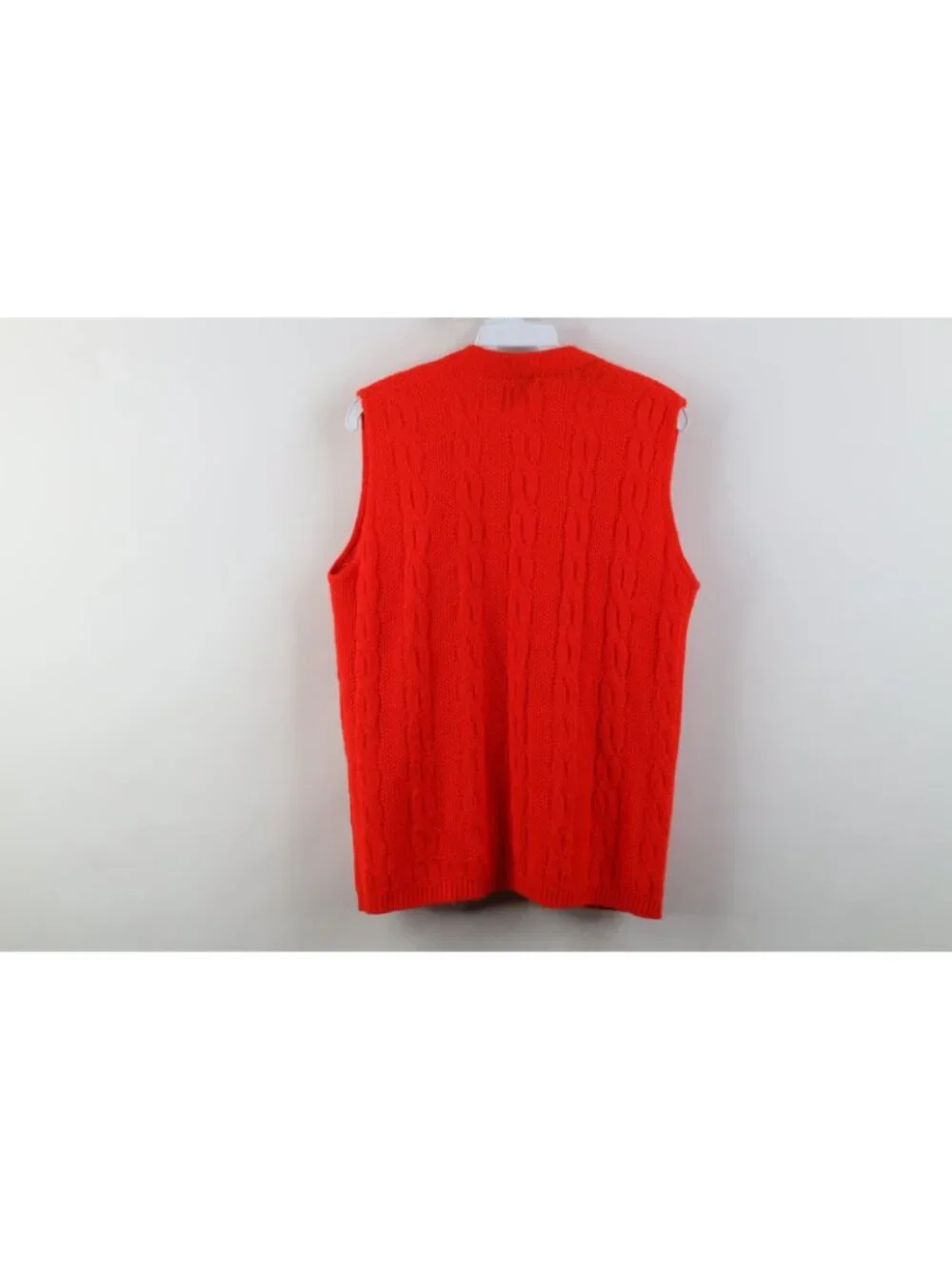 Vintage 70s Streetwear Womens Medium Chunky Knit Open Front Sweater Vest Red USA